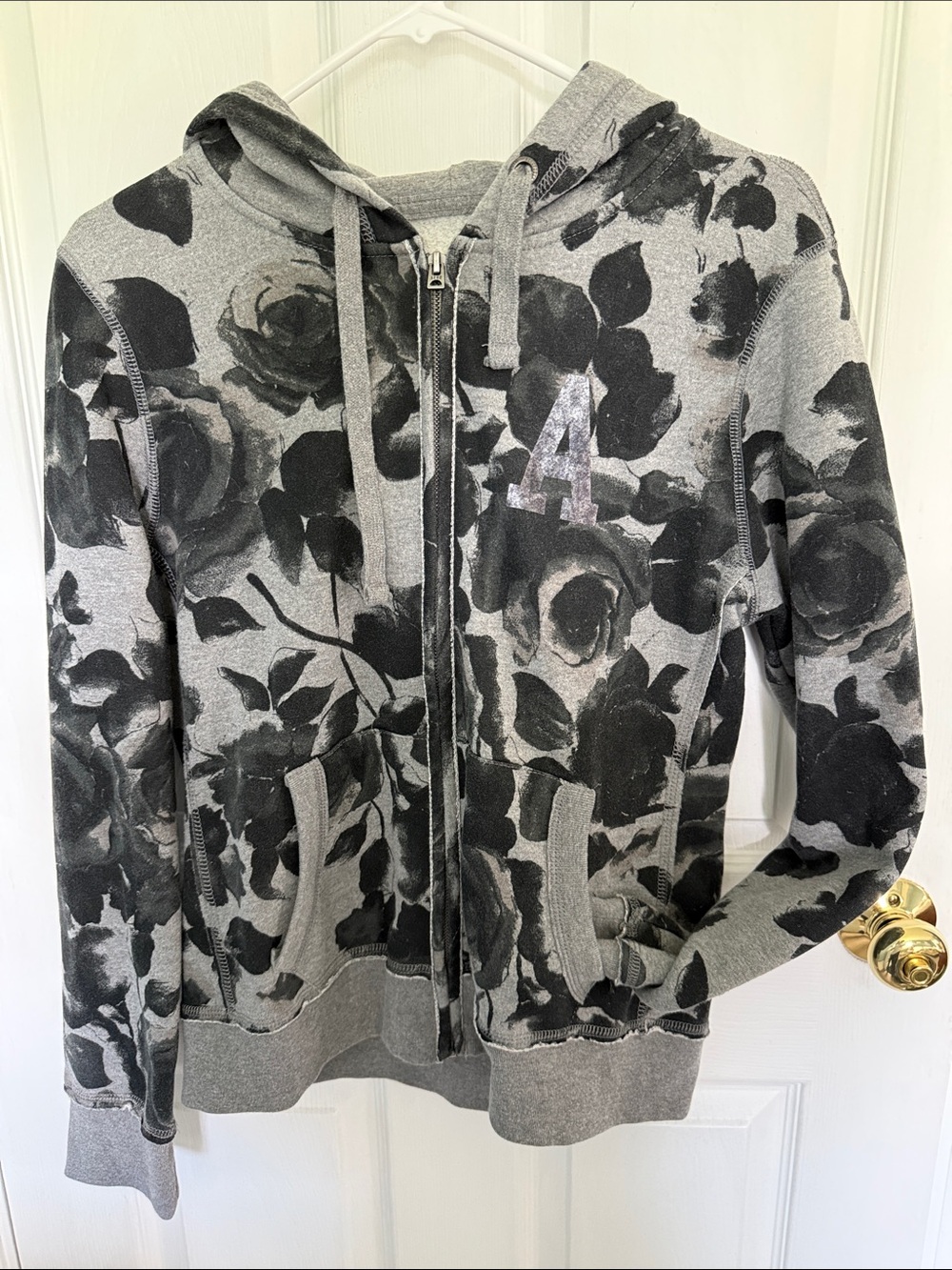 Aeropostale Gray Floral Zip-Up Hoodie